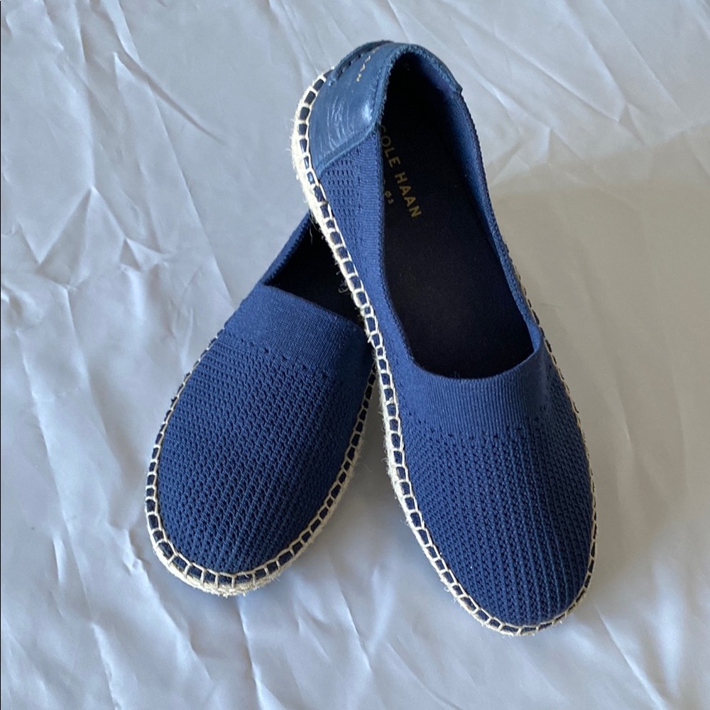 Cole Haan Blue Espadrille Slip-Ons with Textured Fabric